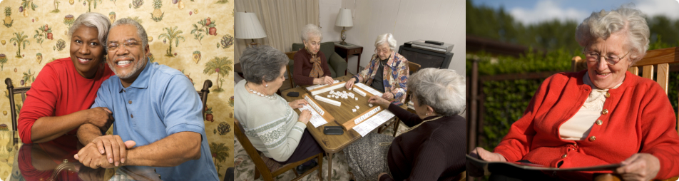Senior Couple, Group of senior playing mahjong, Female senior smiling